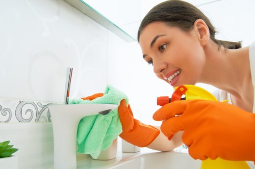 Technician using PPE during a carpet cleaning job